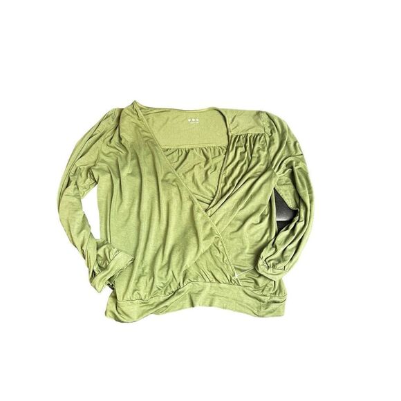 Three Dots size small avocado green vneck wrap blouse - Picture 4 of 7